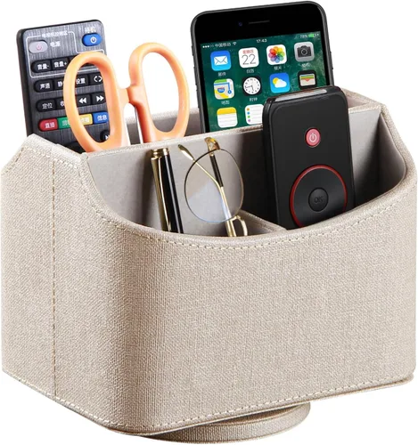 Miniatura 12 de PUSU - Soporte organizador de piel sintética giratorio en 360 grados para control remoto de TV, suministros de escritorio, suministros de oficina