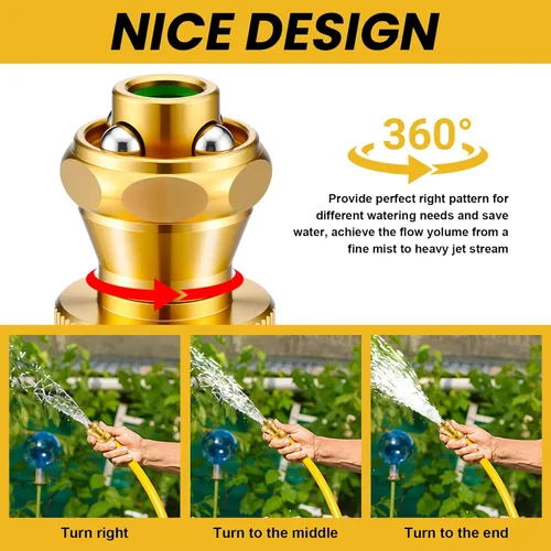 Miniatura 4 de Hotop Paquete de 9 boquillas de inyección, boquilla de manguera de latón eléctrico, rociador giratorio ajustable para jardín (3/4 pulgadas)