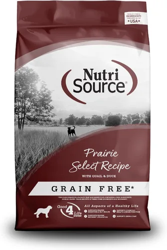 NutriSource Prairie Select - Alimento para perros sin granos, hecho con codorniz y pato, 15 libras, comida seca para perros