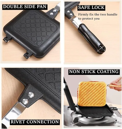 Miniatura 4 de Sandwichera, sartén para hacer panini a la parrilla con platos antiadherentes, prensa para sándwiches tostados para estufa, sartén de aluminio