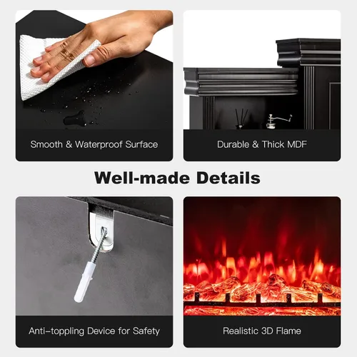 Miniatura 7 de Tangkula Soporte de TV con chimenea de 70 pulgadas, 750 W/1500 W, calentador eléctrico con control remoto, temporizador de 1-8 horas, 5 brillo