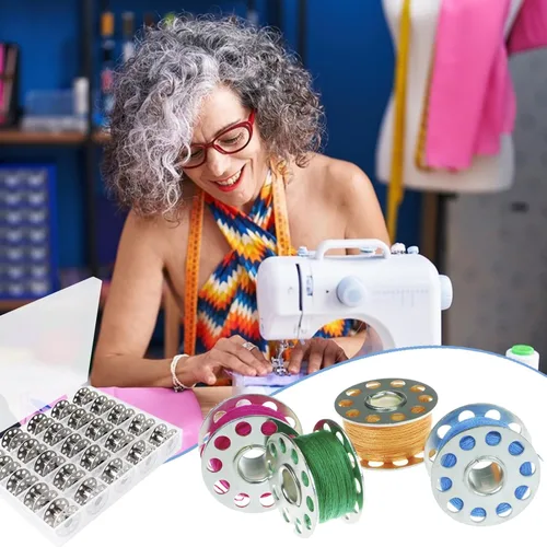 Miniatura 7 de 25 bobinas de metal, bobinas para máquina de coser, accesorios para máquina de coser, con caja de almacenamiento, bobinas de clase 15, adecuadas