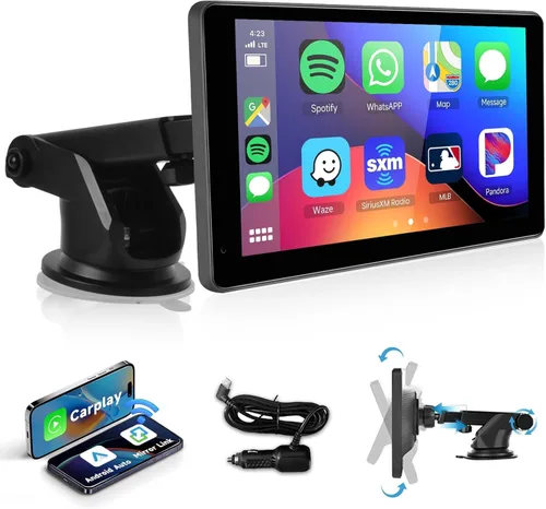 Podofo Pantalla inalámbrica Carplay para coche, 7 pulgadas, 1080P HD IPS, pantalla táctil portátil para radio de coche, receptores de audio de radio