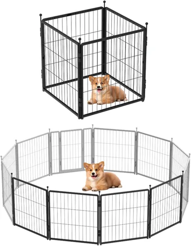 Miniatura 13 de Corralito para perros de 36 pulgadas, 8 paneles para uso en interiores y exteriores, valla de metal resistente para mascotas con estacas