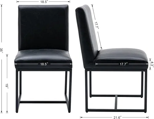 Miniatura 2 de Juego de 2 sillas de comedor modernas de tela, tapizadas de piel sintética, sillas de cocina sin brazos de mediados de siglo con patas negras