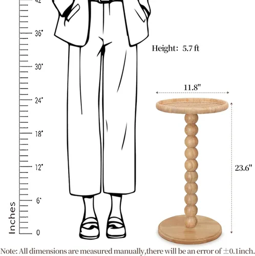 Miniatura 2 de Mesa de bebidas, mesa auxiliar redonda pequeña de ratán bohemio para espacios pequeños, mesa auxiliar circular de madera maciza para sala de estar