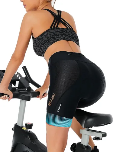 Miniatura 3 de NORTHHILL Pantalones cortos de ciclismo acolchados para mujer, pantalones cortos de ciclismo de cintura alta con forro 4D acolchado de gel Spin