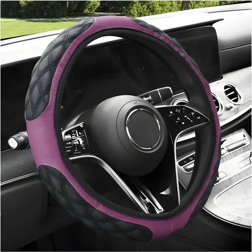 Miniatura 9 de povtii Funda para volante de automóvil, 15 pulgadas, cuero antideslizante, protector de volante de automóvil, alfombrillas de funda suave universal