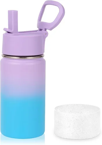 Miniatura 30 de Volhoply Botella de agua de acero inoxidable aislada de 14 onzas con tapa de pajita y funda de silicona, sin BPA, fácil de usar para niños y niñas