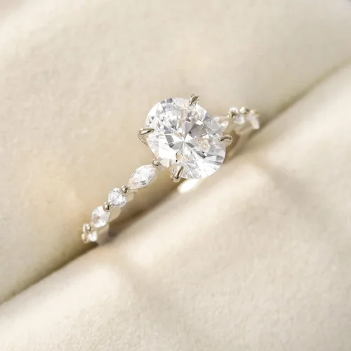 Miniatura 3 de EAMTI Anillo de compromiso de plata de ley 925 con circonita cúbica de corte ovalado anillo de compromiso con halo solitario para mujer talla 3-13