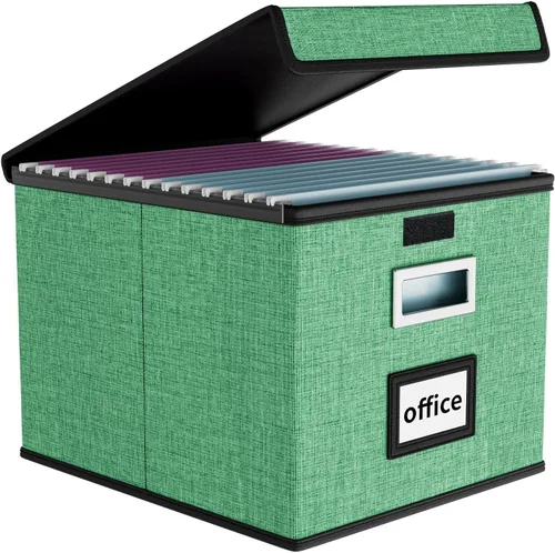 Miniatura 19 de Caja Organizadora de Archivos con Tapa, Caja Organizadora Plegable de Cuero Sintético para Carpetas Colgantes con Rieles de Plástico, Cajas (cuero)
