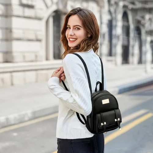 Miniatura 6 de KKXIU Mochila pequeña para niñas, de piel vegana, mini bolsa de libros para mujeres, linda mochila con pompones para adolescentes