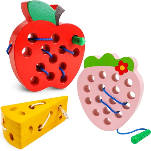 Miniatura 7 de Juguetes de madera con cordones para niños pequeños, juguetes de viaje para niños pequeños, juegos de avión, juguetes Montessori, aprendizaje