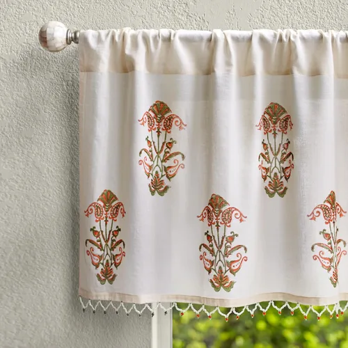 Miniatura 10 de Saffron Marigold Cortina de cenefa impresa a mano con ribete de cuentas, principal de verano indio naranja, perfecta para cocina, dormitorio, baño