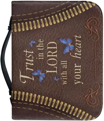 Miniatura 8 de Funda de cuero para la Biblia para hombres, funda de Biblia con patrón de bola roja, bolsa grande para la Biblia con asa bolsa de mano