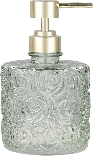 Miniatura 14 de Dispensador de jabón de vidrio Marcella con bomba de jabón, recargable con capacidad de 400 ml, diseño floral con patrones de rosas, vidrio grueso