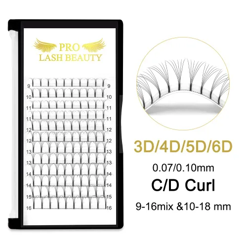 Miniatura 2 de Extensiones de pestañas postizas en abanico 6D-D-0.10-0.50 pulgadas, extensiones de pestañas postizas de volumen con tallo largo .07 .10, abanicos