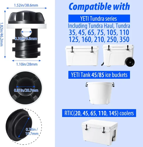 Miniatura 3 de YETI - Paquete de 2 accesorios de repuesto para tapones de drenaje refrigerantes, compatibles con enfriadores Tundra, tanque y RTIC, tapón de hielo