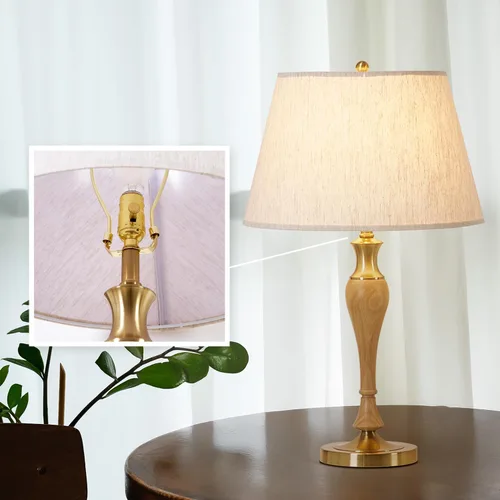 Miniatura 9 de Lámpara de noche LED para dormitorio, lámpara de escritorio moderna con interruptor regulable y bombilla, lámpara de mesa de madera para mesita