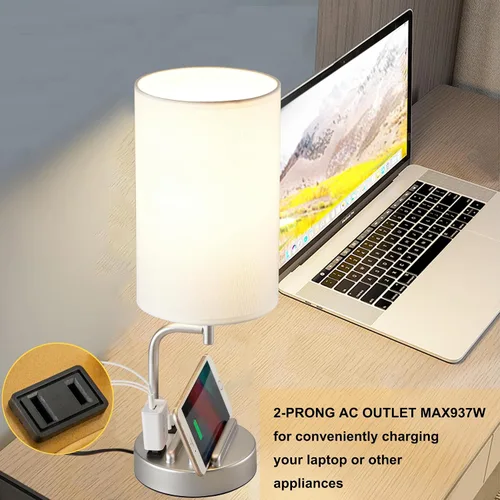 Miniatura 5 de Dreamholder - Lámpara de mesa con control táctil USB, lámpara de noche mejorada de 3 vías regulables con puertos de carga USB C y A y tomacorriente