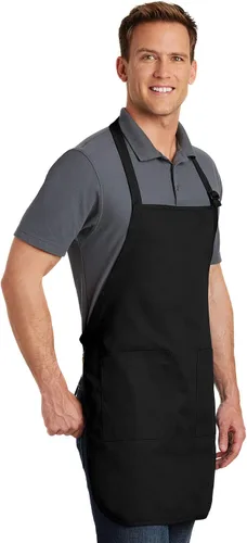 Miniatura 3 de Delantal personalizado con diseño bordado para añadir tu nombre, delantal de longitud completa con dos bolsillos Negro