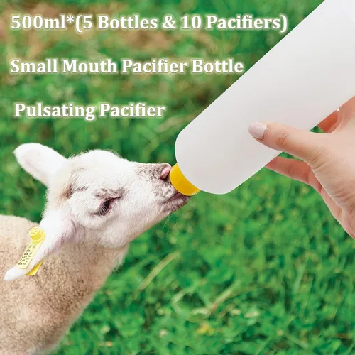 Miniatura 3 de Paquete de 5 biberones de 16.9 fl oz de boca pequeña para ganado con 10 tetinas de silicona suave para corderos, cabras y terneros, kit esencial