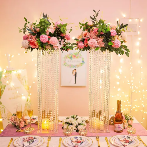 Miniatura 3 de Nuptio Centros de mesa para jarrones de mesa de boda, 2 piezas de 31.5 pulgadas de alto, jarrón de flores de cristal para decoración de mesas