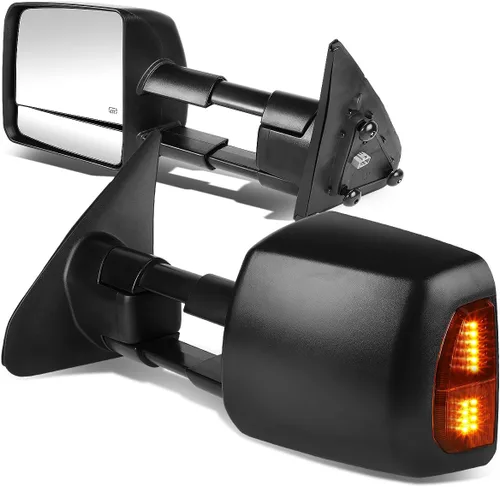 DNA Motoring TWM-038-T888-BK-AM Espejos laterales de remolque compatibles con Tundra 07-16, par de espejos negros con calefacción eléctrica + luz