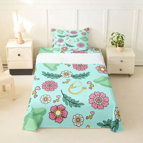 Miniatura 67 de Erosebridal Nurse Sheet Set Stethoscope Twin Sheets Set for Teen Boys,Colorful Medical Healthcare Heartbeat Syringe Fitted Sheet