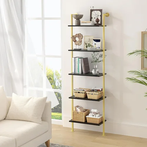 Miniatura 3 de Acovy Estantería de 5 niveles de madera maciza, estante estrecho para libros, estantería de madera, estante de escalera de montaje en pared, estante