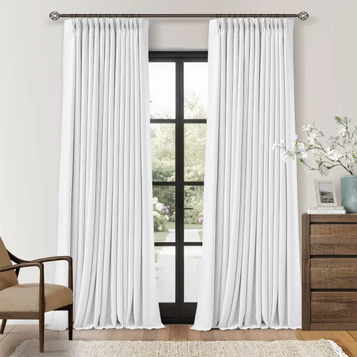 Miniatura 11 de Juego de 2 paneles de cortinas plisadas negras de 80 pulgadas para sala de estar, cortinas plisadas de lino con forro de 80 pulgadas de largo, 100%