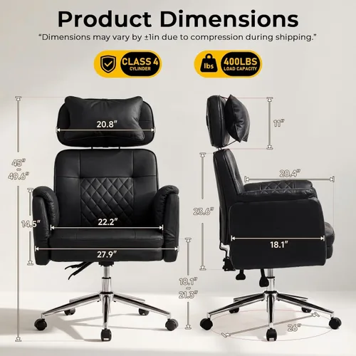 Miniatura 2 de Silla de oficina grande y alta, silla de oficina ejecutiva de cuero cruzado con respaldo alto con reposabrazos y ruedas, silla ergonómica