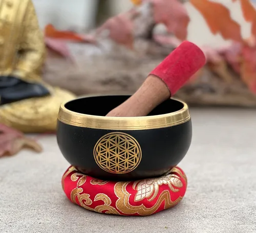 Juego de cojines tibetanos con diseño de flor de la vida, para meditación, yoga, curación espiritual y atención plena, tamaño mediano (negro)