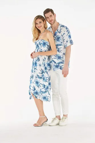 Miniatura 4 de Conjunto de traje de fiesta hawaiano Luau a juego para parejas, vestido camisero en negro Rafelsia