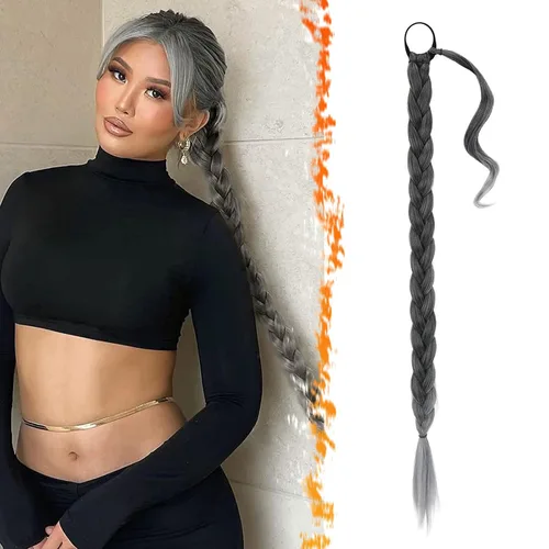 Miniatura 26 de Barsdar Extensión de 26 Pulgadas de Cola de Caballo Trenzada Larga con Banda Elástica - Extensiones de Cabello en Cola de Caballo Recta y Elegante