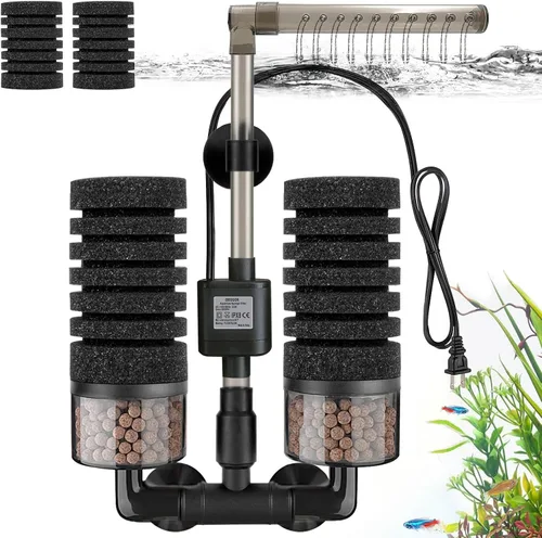 Filtro de Esponja Eléctrico para Acuario con Bomba de Agua Sumergible Motor Silencioso para Camarones, Bettas con Medios Bio Cerámicos y 2 Esponjas