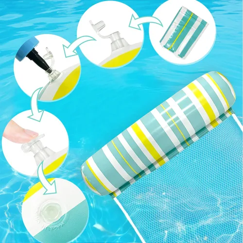Miniatura 4 de Flotadores de piscina para adultos, paquete de 3 flotadores inflables para piscina, hamaca de agua con malla, esenciales para vacaciones en la playa