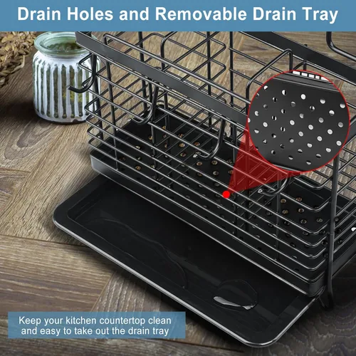 Miniatura 5 de Soporte para Utensilios, Escurridor de Utensilios de Acero Inoxidable con Bandeja de Drenaje, Cesta de Drenaje de la Cocina para Cubiertos
