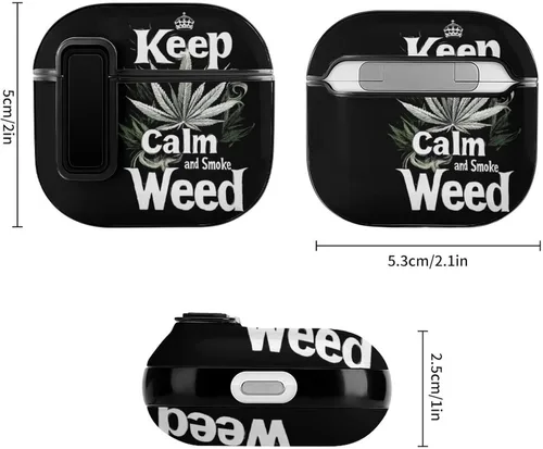 Miniatura 2 de Keep Calm and Smoke Weeds - Funda para auriculares Bluetooth compatible con AirPods 4 con protector de botón negro