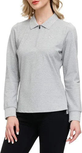 Miniatura 11 de JINSHI Polo de golf para mujer, de manga larga, con cremallera, deportiva, de secado rápido, atlética, casual, ajustada