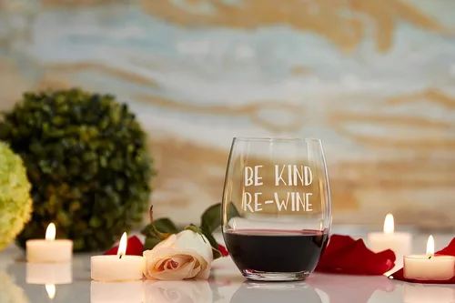 Miniatura 3 de Lushy Wino Be Kind, Re-Wine - Lindo, novedoso, grabado al agua, copa de vino de 16 onzas sin tallo con frases divertidas en caja de regalo