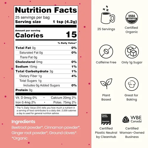 Miniatura 2 de Blume Superfoods Latte - Polvo de remolacha, potenciador de energía, remolacha orgánica en polvo, clavo, canela, jengibre, vegano, apto para dieta