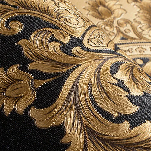 Miniatura 3 de QIHANG - Rollo de papel pintado en relieve profundo de damasco negro clásico europeo para sala de estar, hotel, TV, telón de fondo de 1.7 ft x 32.8