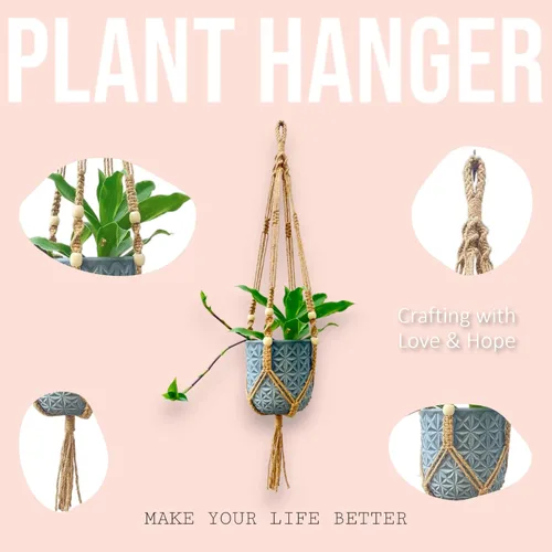 Miniatura 2 de Saigon Home Decor - Macetas colgantes de macramé para plantas de interior, colgador de plantas con cuentas de madera decorativas con borlas