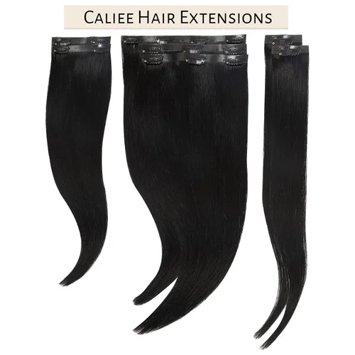 Miniatura 7 de Caliee Extensiones de cabello humano real con pinzas, 14 pulgadas, invisibles y sin costuras, extensiones de cabello humano con clip, color negro