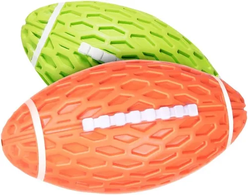 Miniatura 7 de AUSCAT Juguete de fútbol chirriante para perros, juguete masticable para perros, pelota de goma resistente para perros medianos y grandes, verde