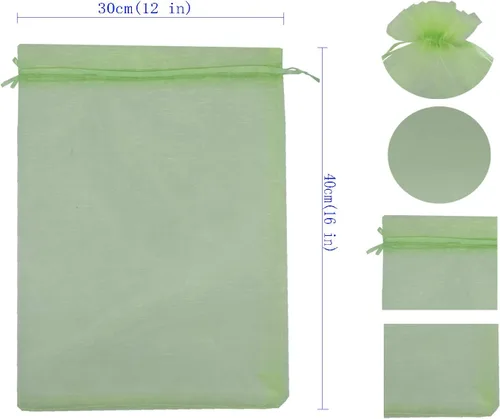 Miniatura 3 de Ankirol 50 bolsas de organza transparente, 12 x 16 bolsas grandes de organza con cordón (verde)