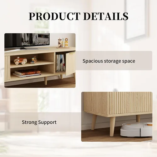 Miniatura 5 de SHGJ&SOFT Soporte de TV para 60/65 pulgadas, centro de entretenimiento bohemio moderno de mediados de siglo con 2 gabinetes y estantes abiertos, De