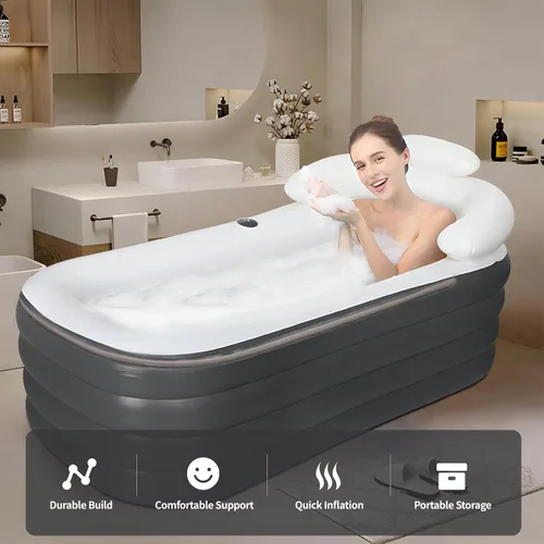 Miniatura 2 de Crossing King bañera inflable, bañera portátil para adultos con bomba de aire eléctrica, tina de spa plegable sin soporte con reposacabezas