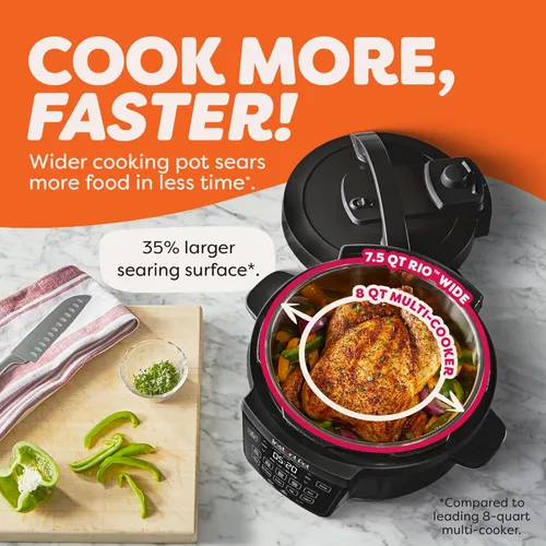Miniatura 3 de Instant Pot 7.5QT RIO Wide, multicocina eléctrica 7 en 1, olla a presión, cocción lenta, arroz, vaporera, salteado, yogur y calentador, base ancha